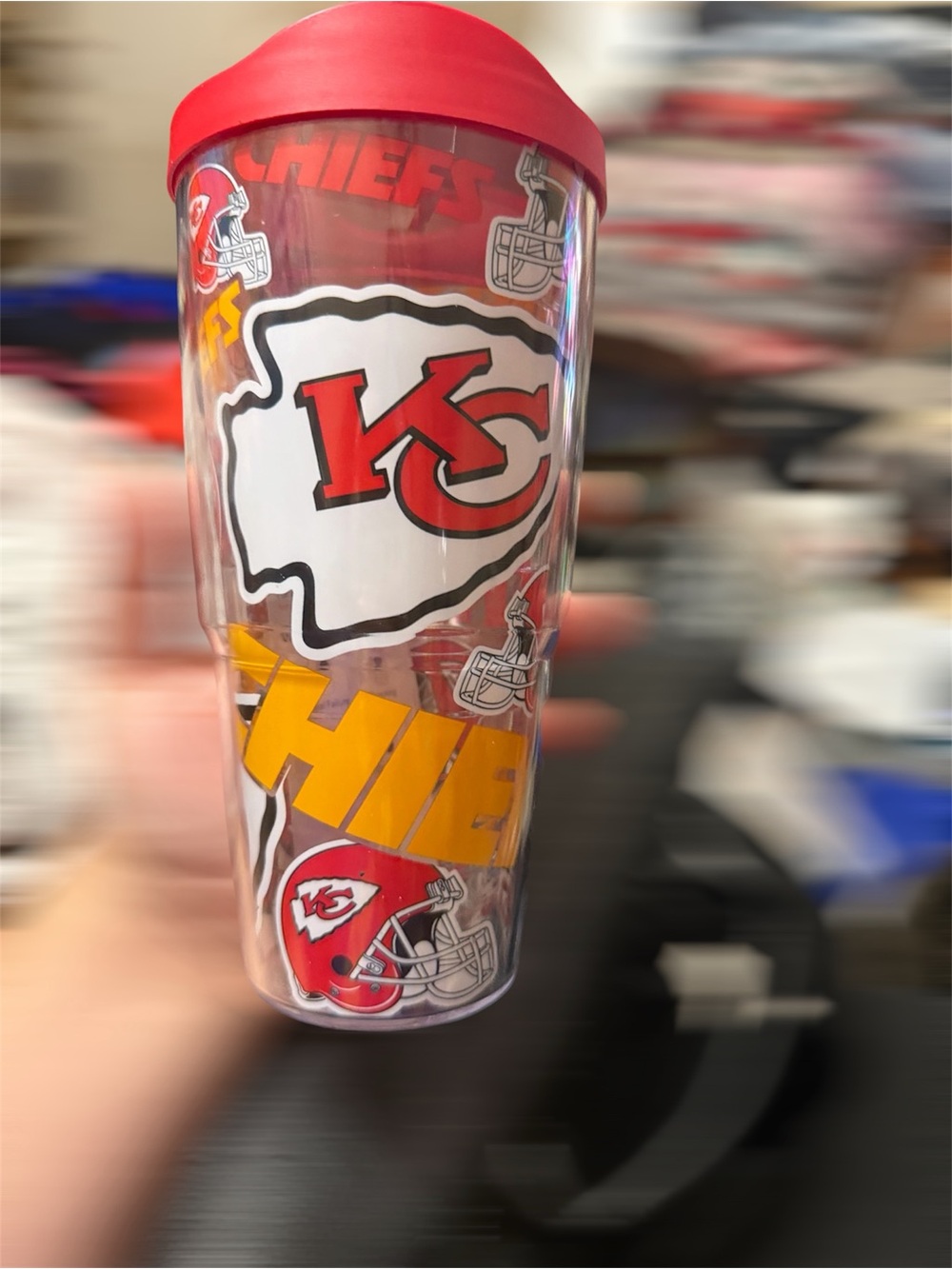 Kansas City Chiefs Clear Tumbler with Team Graphics and Red Lid